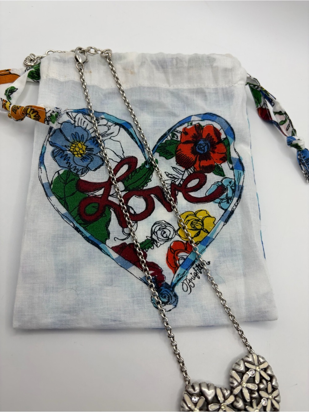 Brighton Floral Heart Pendant Necklace - Silver Tone - Picture 3 of 3